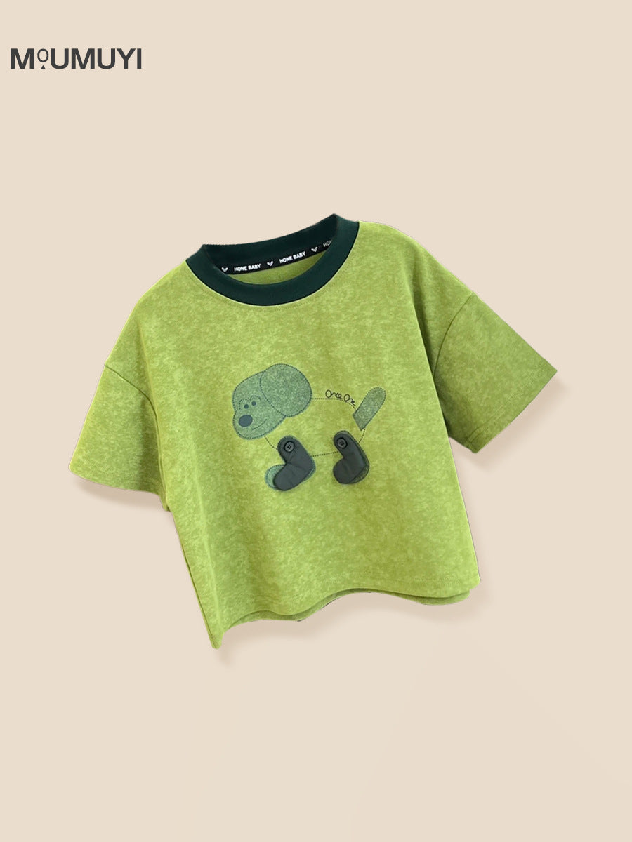 Children's Loose Color Matching Top Thin Round Neck Short Sleeve Puppy Children's T-shirt