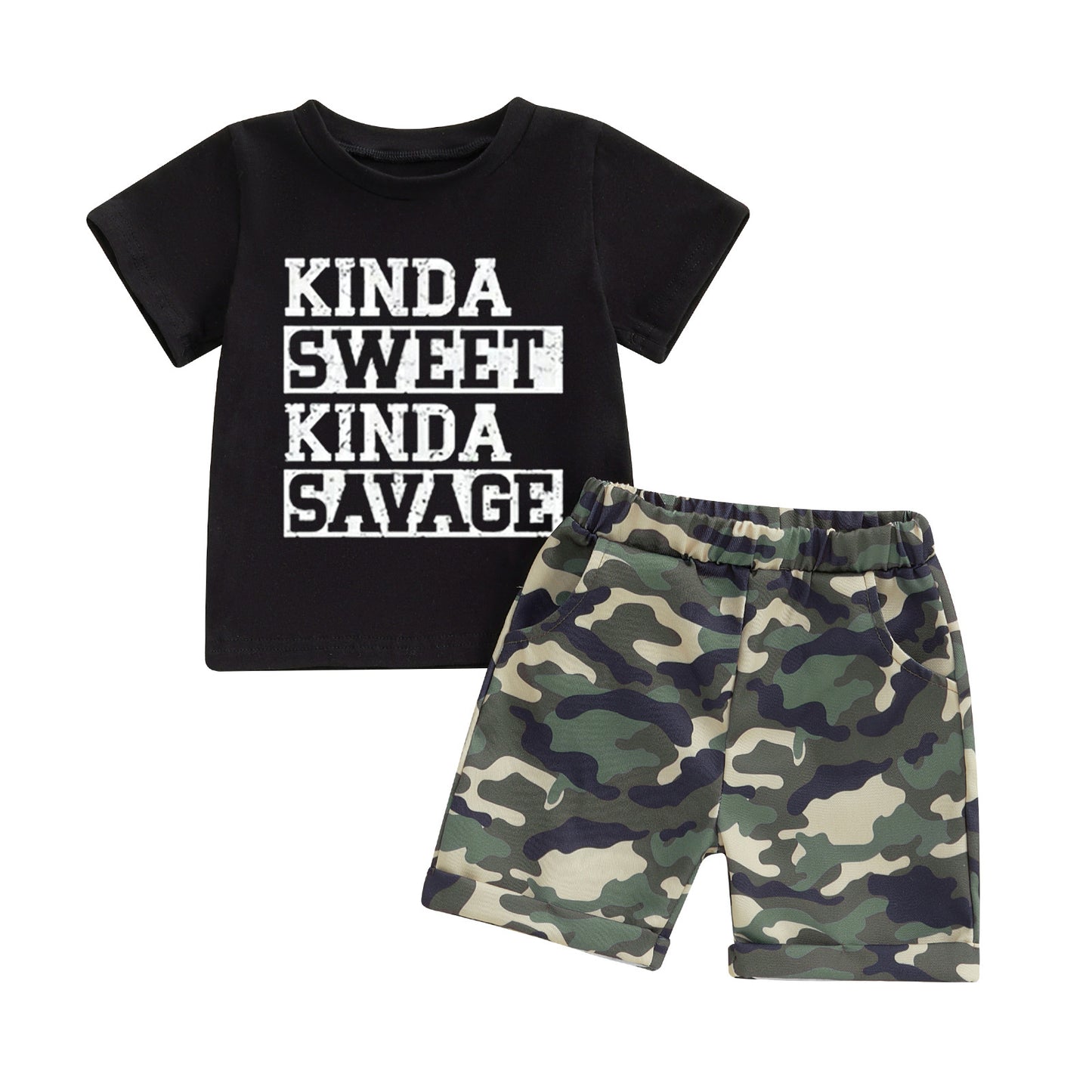 Boy Printed Short Sleeve Camouflage Shorts Children's Suit
