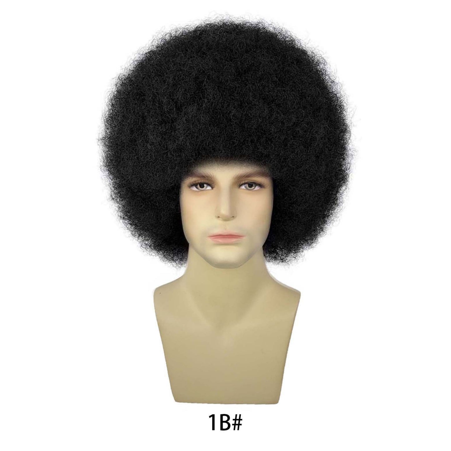 Men's Black Small Roll Explosion Head Cover Wig Long Curls