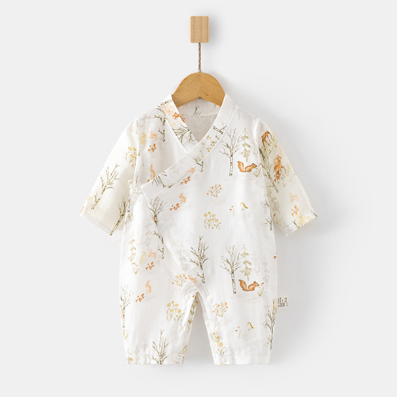 Children's Gauze Jumpsuit Long Sleeve Pure Cotton Rompers Air Conditioning Room Jumpsuit, Climbing Suit