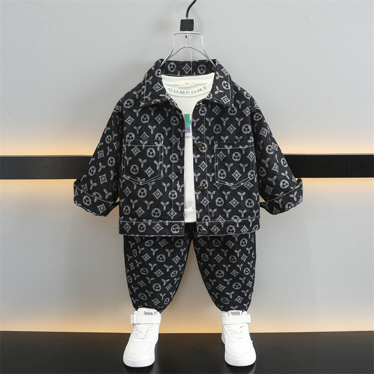 Children's Denim Jacquard Fashion Two-piece Clothing Children's Suit
