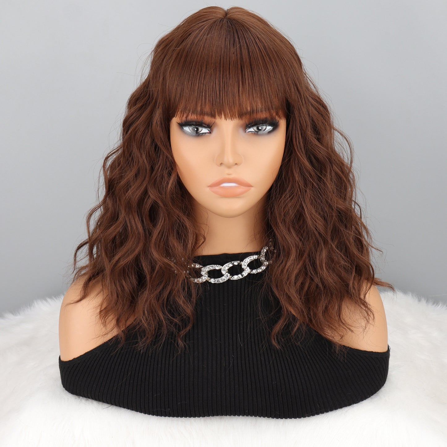 Water Ripple Black Gradient Golden Full Top Chemical Fiber Wig Short Curly Hair