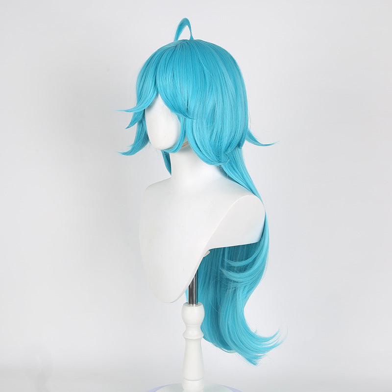 King Little Mermaid Sky Blue Turn Warped Head Leather Top Cos Wig