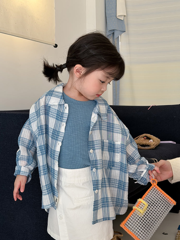 Children's Clothing Summer Korean Style Boys Thin Plaid Sun Protection Children's Shirt