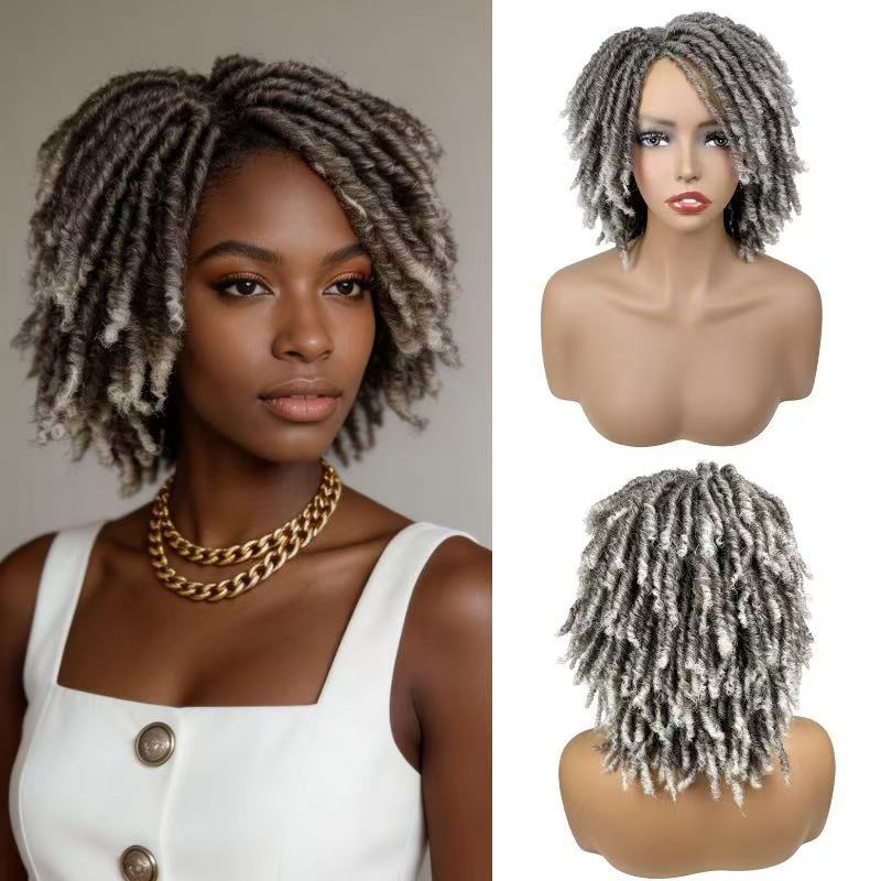 Dreadlocks Female Black Roll Full Top Wig Short Curly Hair