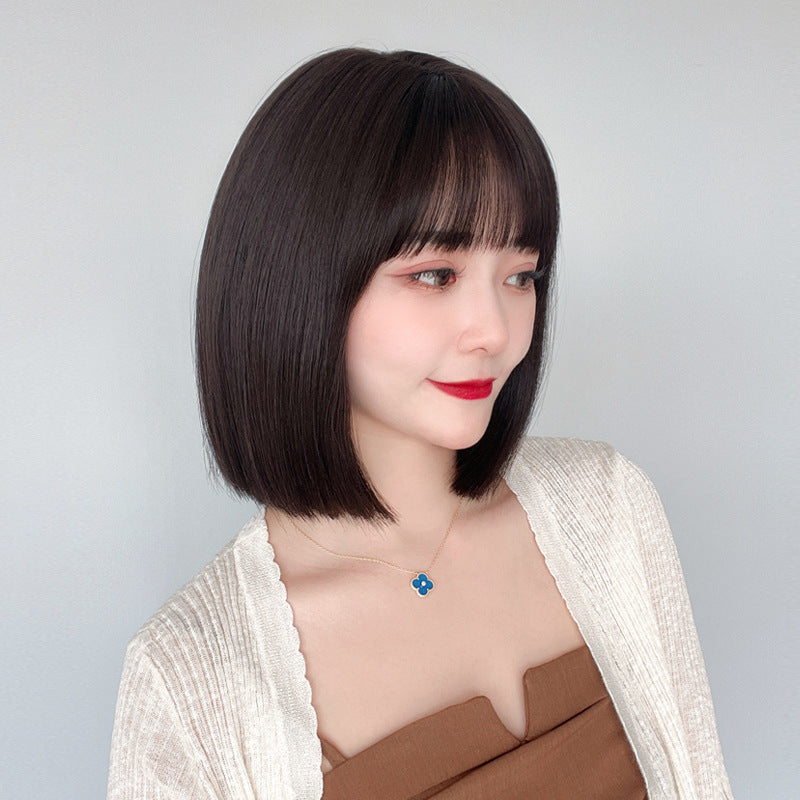 Unique Female Head Comic Bangs Sheath Wig Short Straight Hair