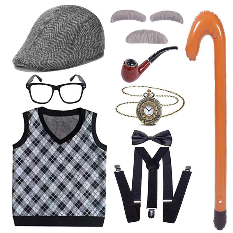 Children's Grandpa Vest Clothing School Day Old Beard Cos Wig