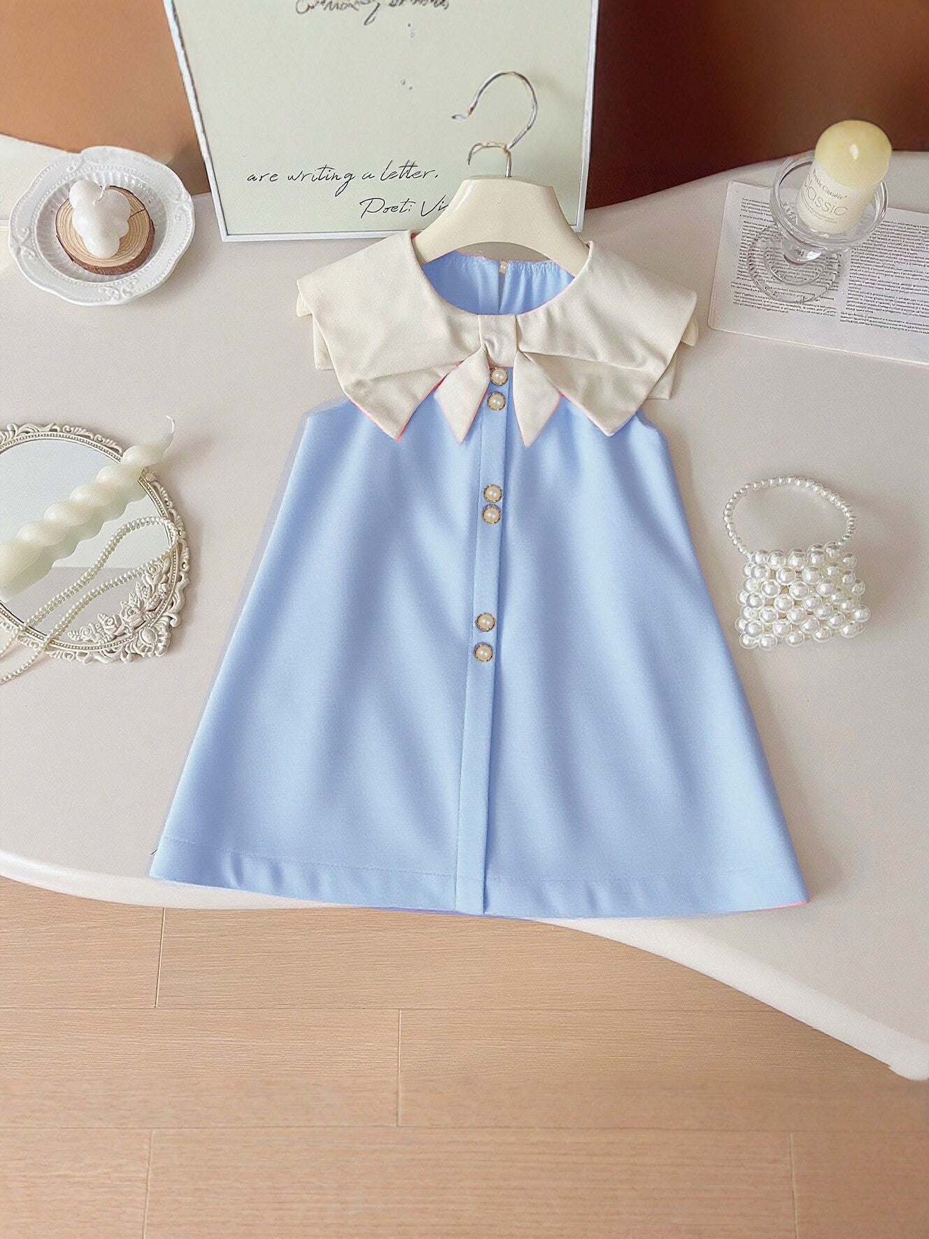 Children's Summer Sleeveless Bow Lapel Korean Princess Style Children's Dress