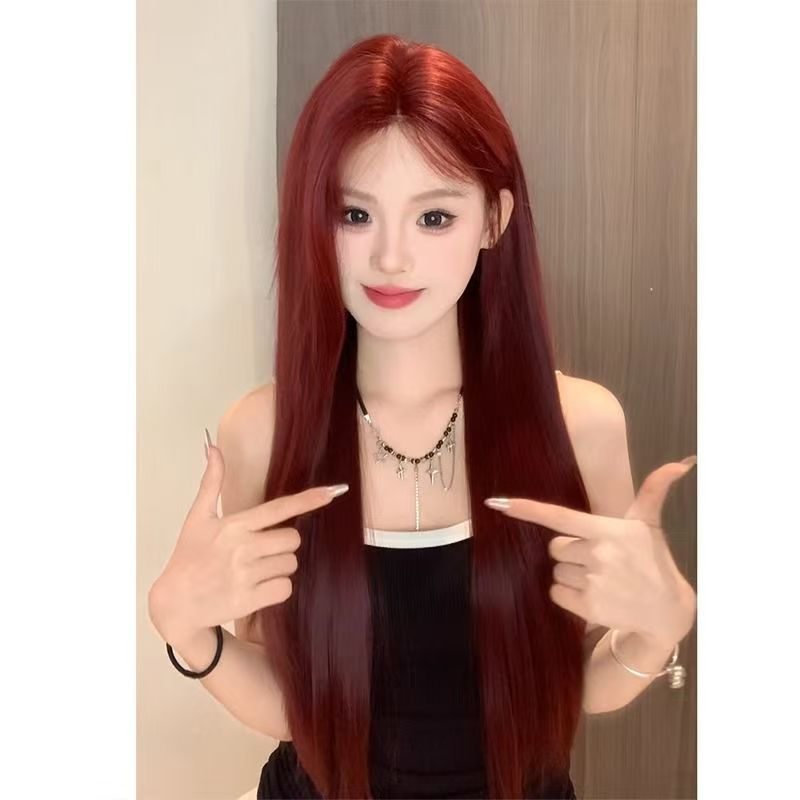 Wei Wen Green Wood Female Small Lace Medium Long Straight Wig