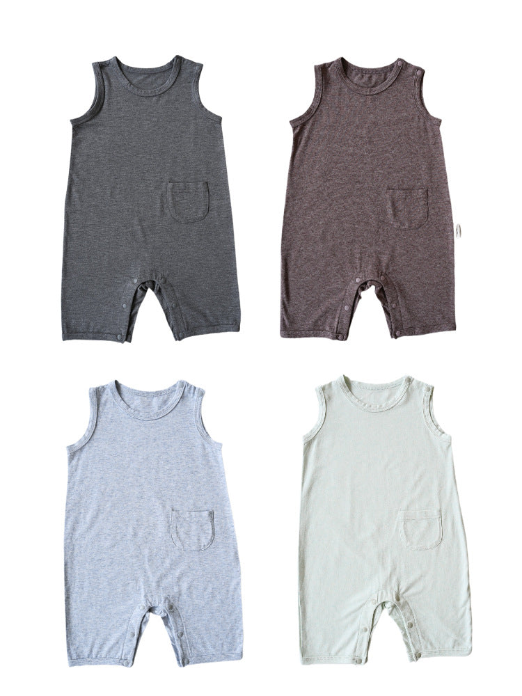 Bamboo Cotton Boys Summer Romper Sleeveless Boneless Vest Jumpsuit, Climbing Suit