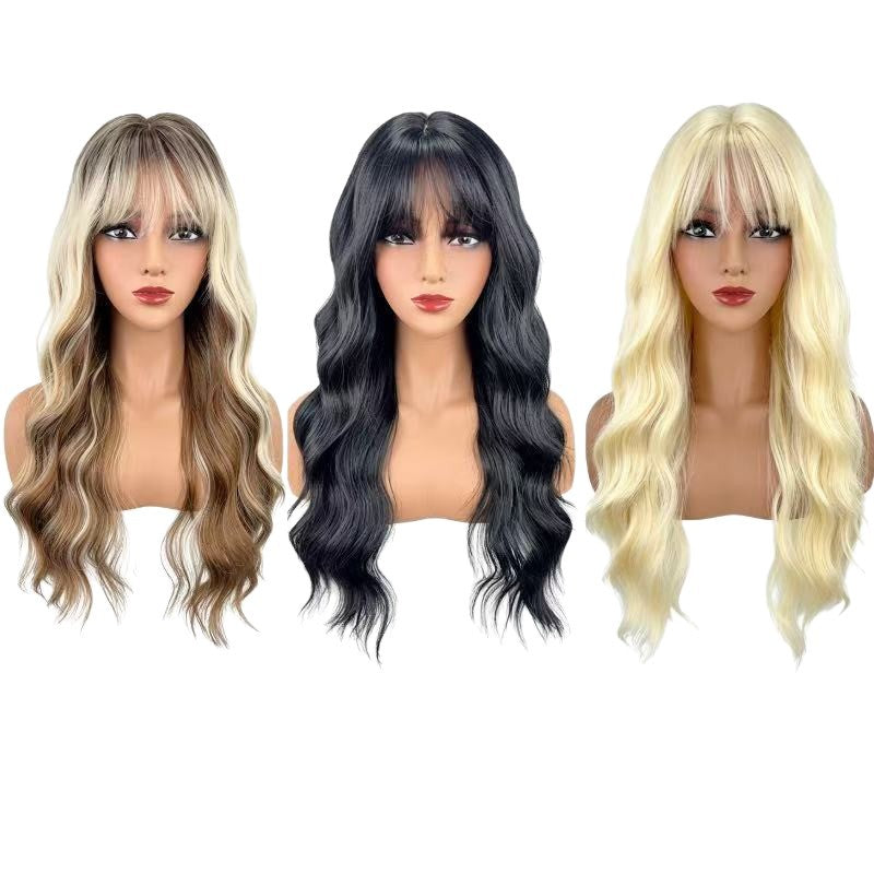 Curly Hair Black Bangs Natural Fiber Wig Long Curls