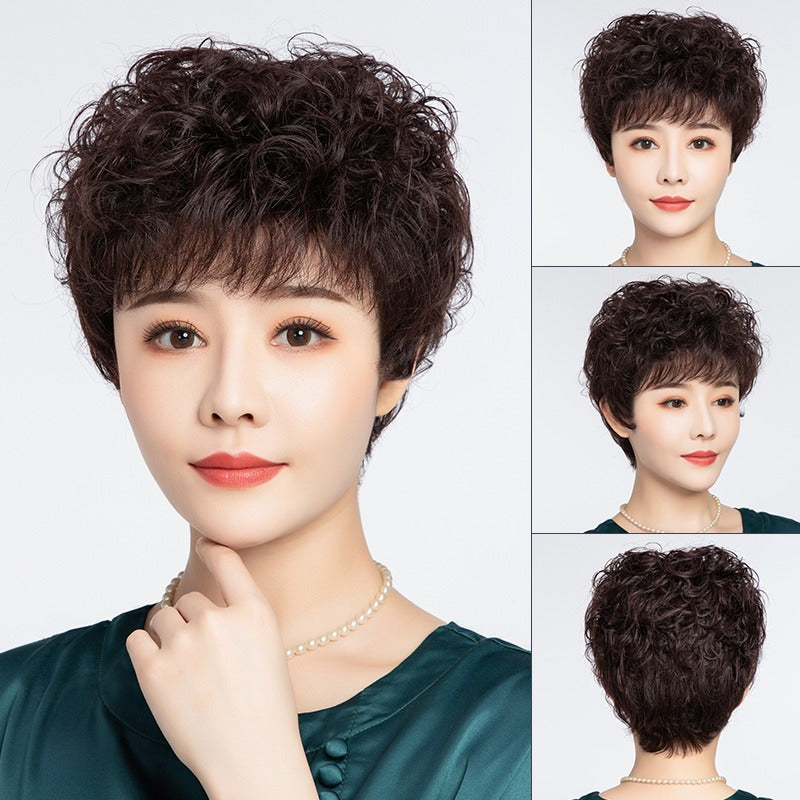 Female Real Fashion Natural Mother Cover Gray Wig Short Curly Hair