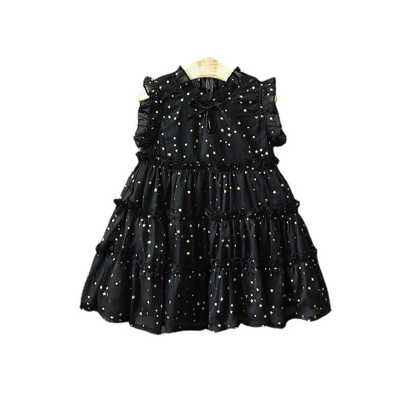Children's Summer Small Older Dresses Korean Style Sleeveless Bronzing Children's Dress
