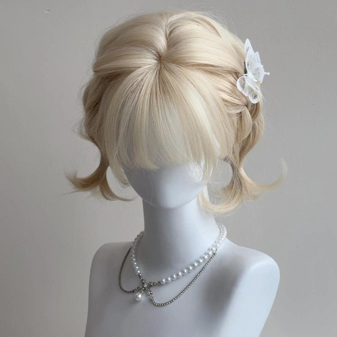 Female Milk Platinum White Natural Full Wig Short Curly Hair