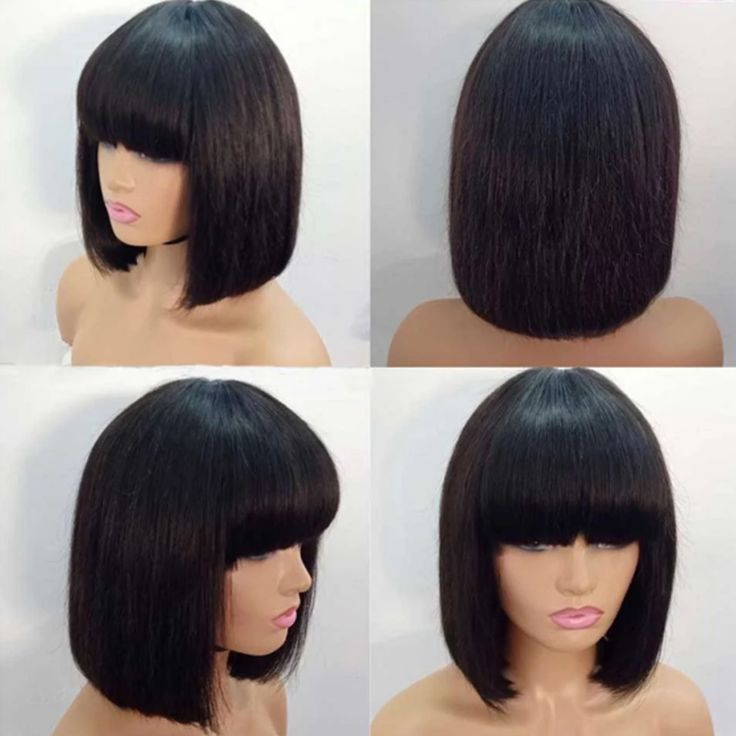 Machine Made Bob Human Wigs With Wig Short Straight Hair