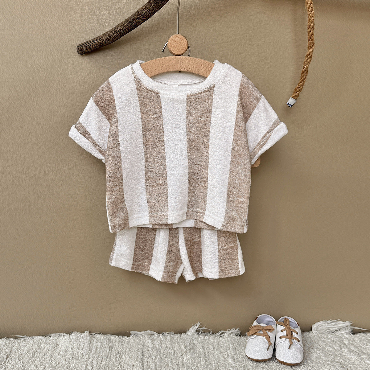 Children's Summer Vertical Stripes Short Sleeve Boys Children's Suit