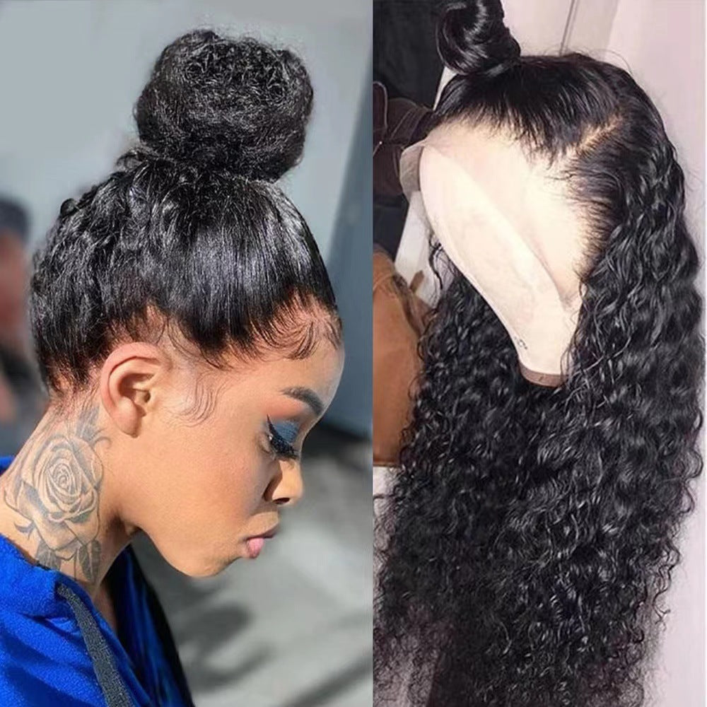 African Small Curly Hair Front Lace Synthetic Wigs Fashion Wig Long Curls