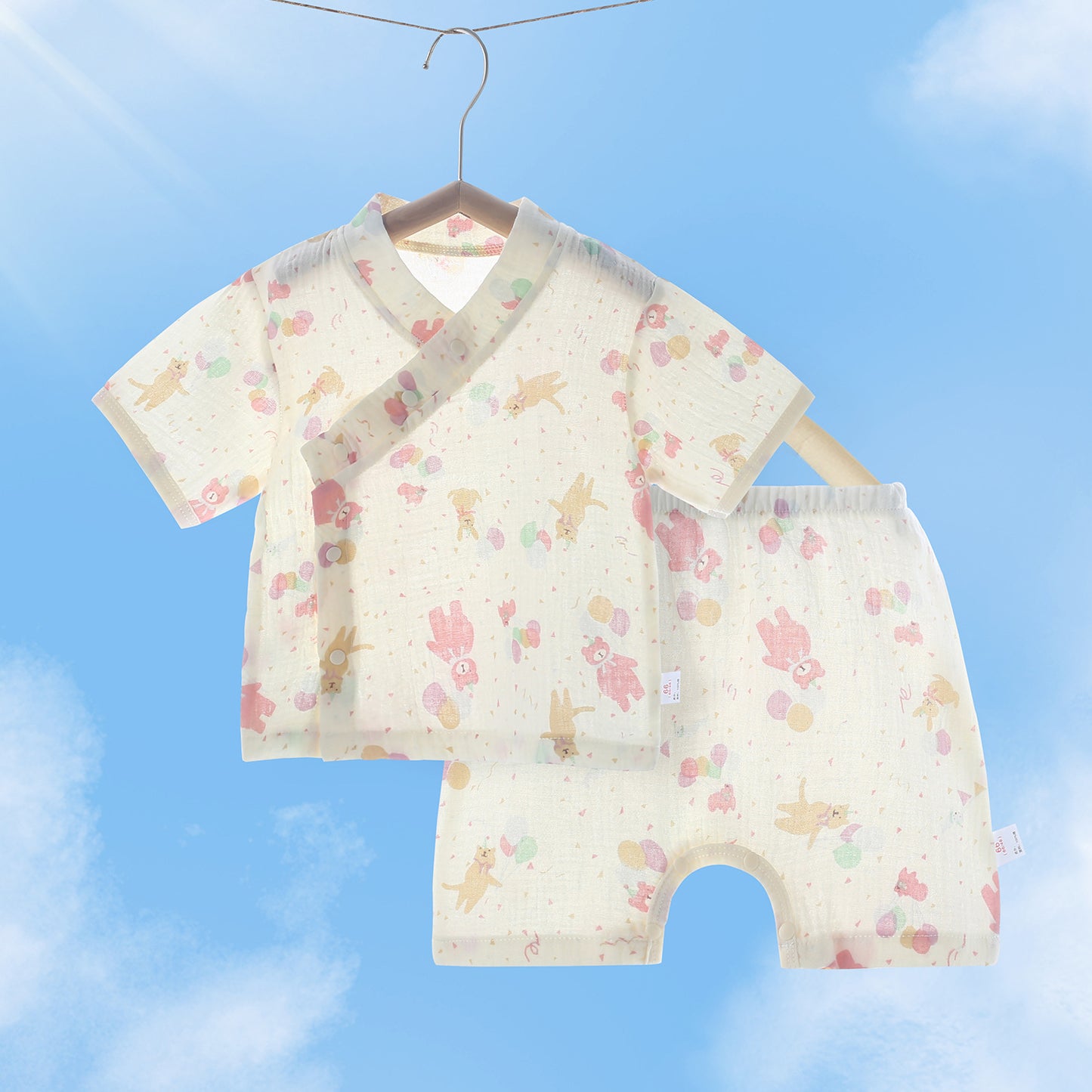 Thin Gauze Cotton Short Sleeve Top Pants Pajamas Air Conditioning Children's Suit