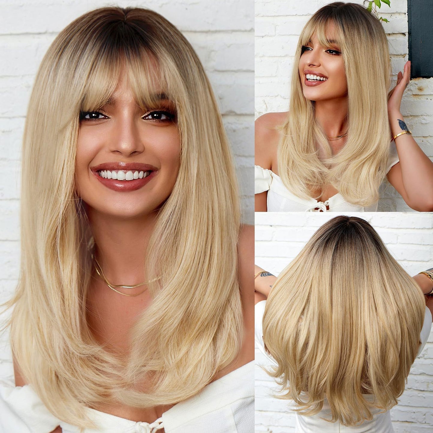Women's Xi Gradient Golden Hair Curling Fiber Chemical Wig Long Curls