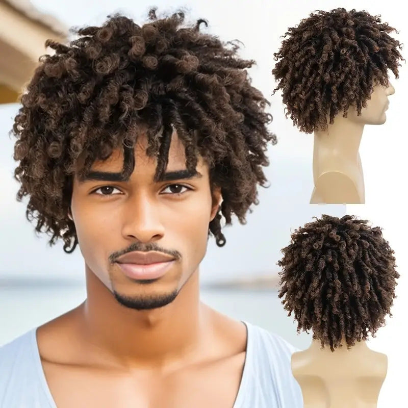 Men's African Dreadlocks Head Cover Black Tube Roll Wigs With Small Men's Wig