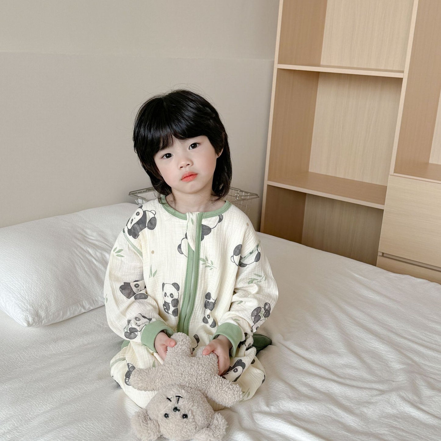 Children's Boy Seersucker Jumpsuit Front Rear 2 Long Sleeve Jumpsuit, Climbing Suit