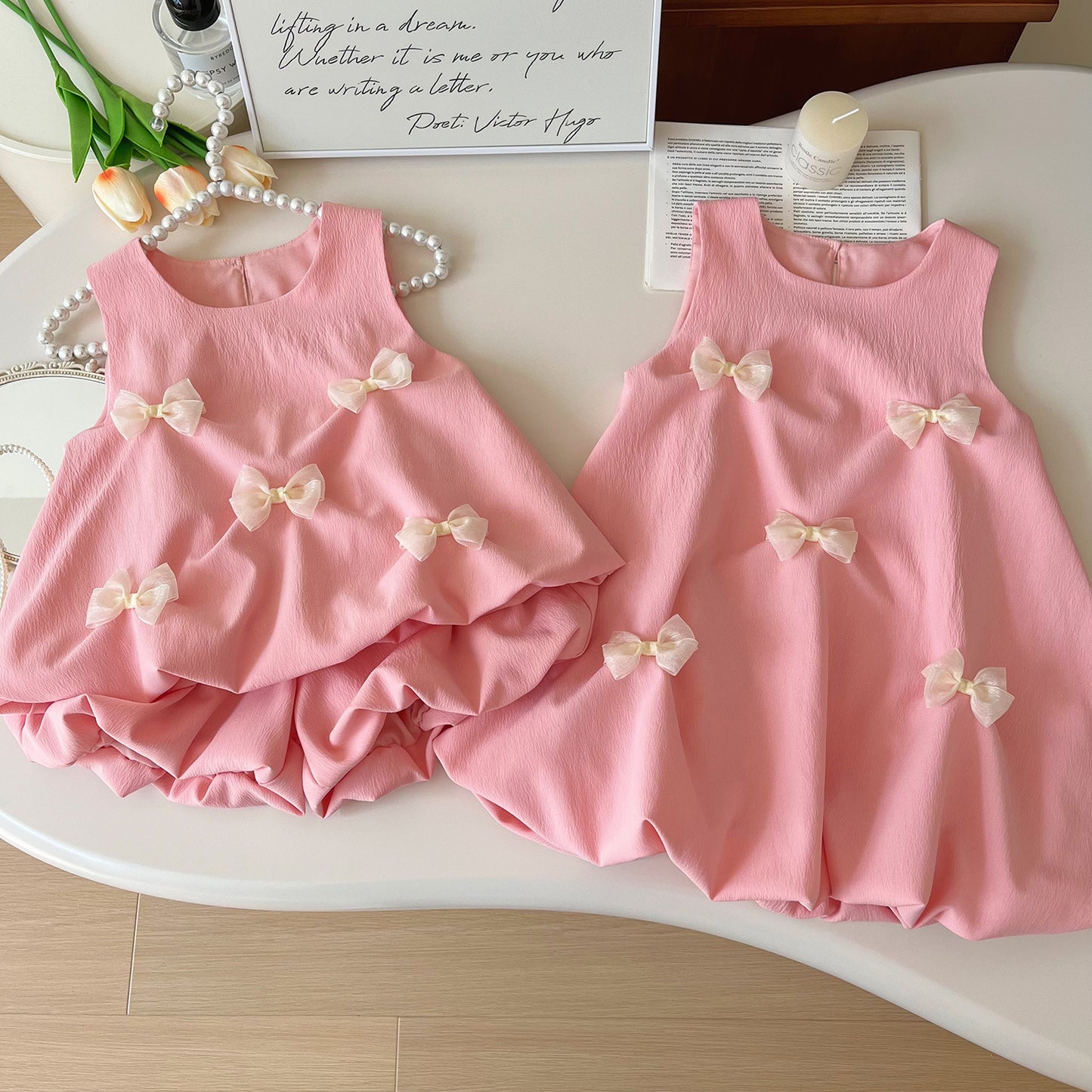 Summer Korean Style Bow Decoration Sleeveless Children's Suit