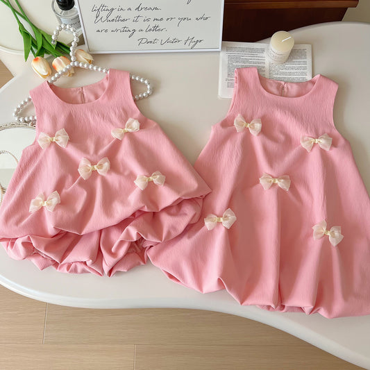 Summer Korean Style Bow Decoration Sleeveless Children's Suit