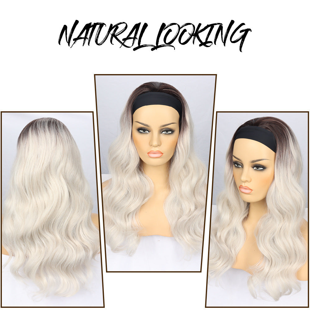 Women's Black Hair Band Curly Brown Mixed Wig Long Curls