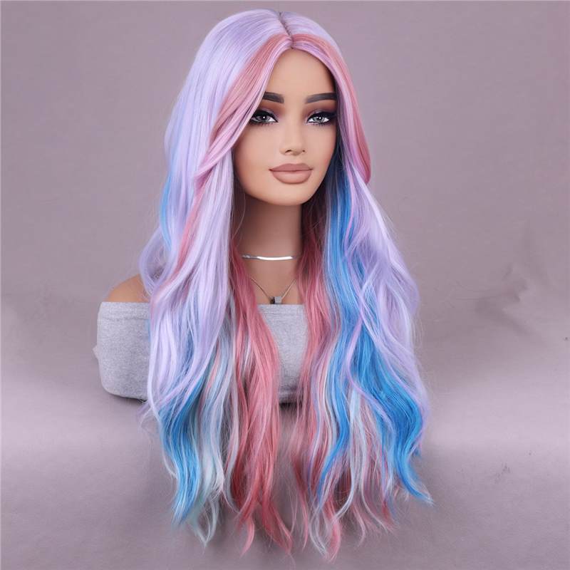 Colorful Rainbow Paris Painting Dyed Female Lolita Wig Long Curls
