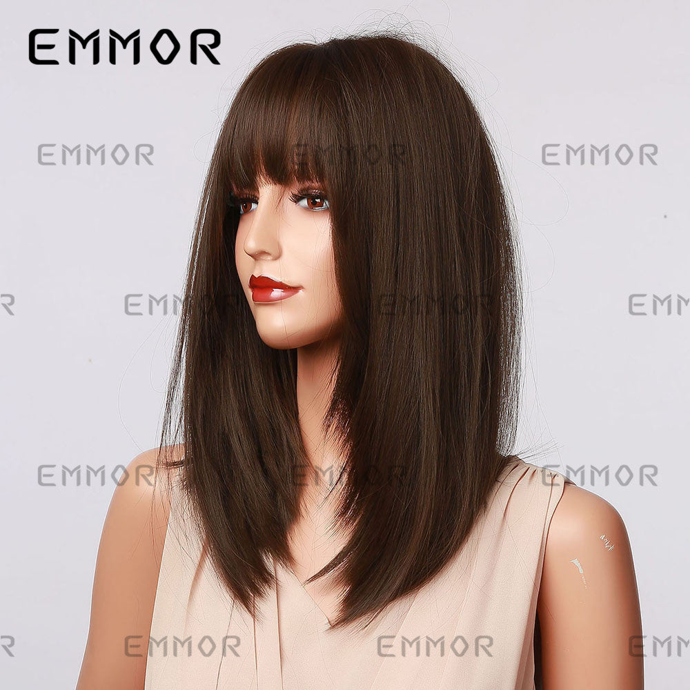 Black Brown Shoulder Hair Curling Modified Face Long Straight Wig