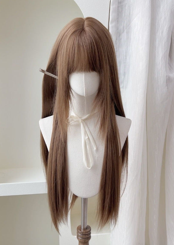 Cute Female Daily Natural Bangs Black Royal Sweet Long Straight Wig