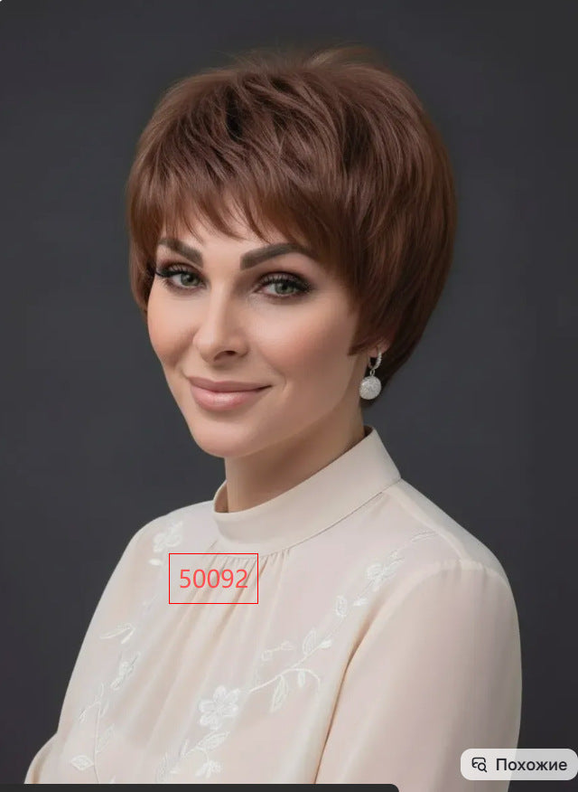 Women's Fashion Gray White Mixed Color Short Curly Hair Side Bangs Long Straight Wig
