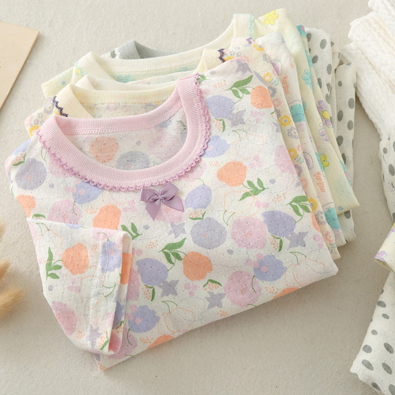 Children's Summer Three-quarter Sleeve High Waist Belly Protection Floral Thin Breathable Children's Suit