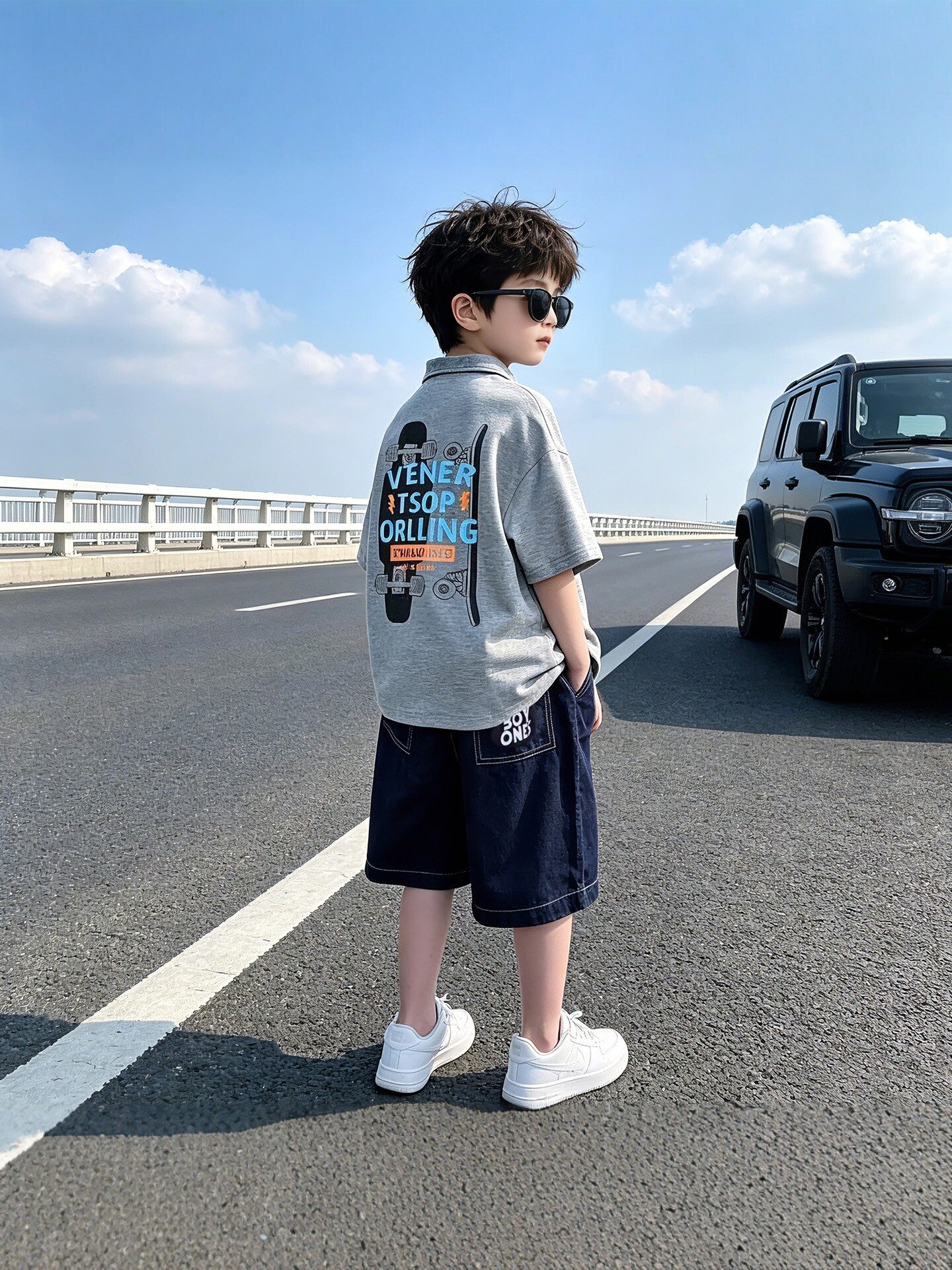 Short-sleeved Shirt Korean Style Trendy Casual Sports Children's Suit