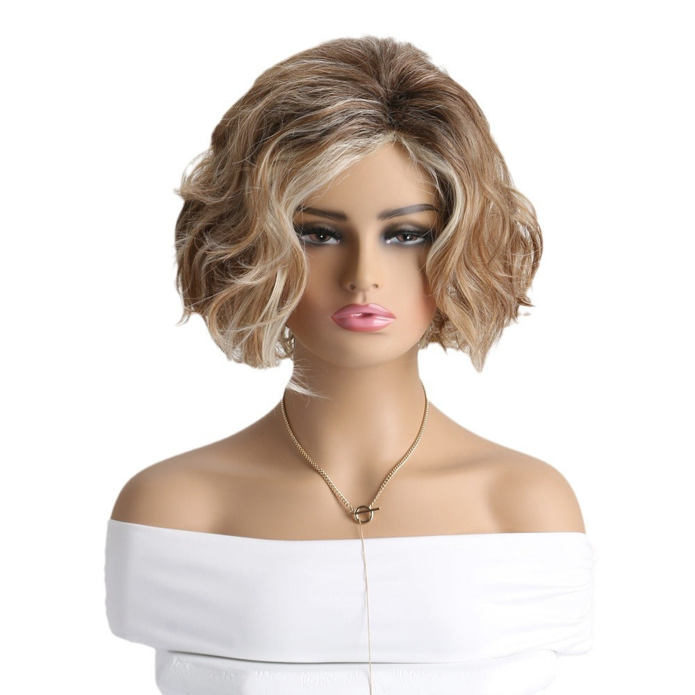 Women's Light Gold Mixed Brown Partial Small Wig Short Curly Hair