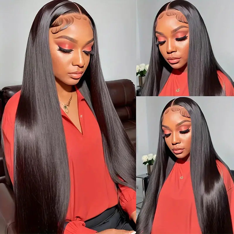 Women's Fiber Hair Front Lace Head Cover Long Straight Wig