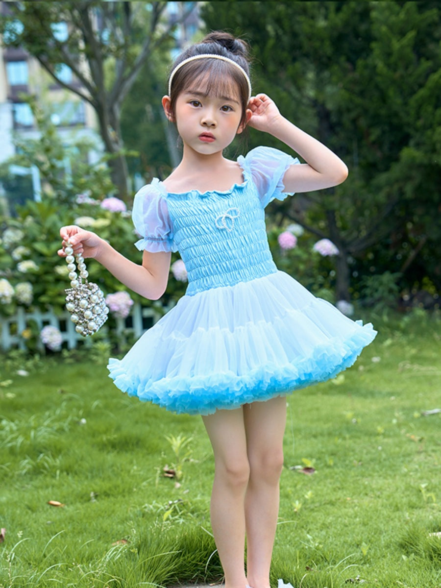 Children's Mesh Princess Puff Sleeve Pettiskirt Day Performance Children's Dress