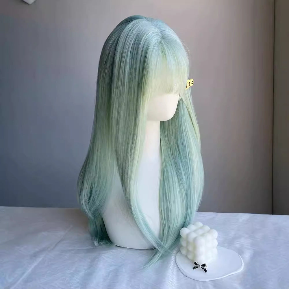 Mint Milk Green Female Summer Thin Sweet Beauty White Hair Long Straight Wig