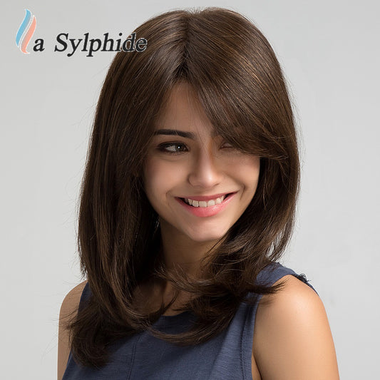 Brown Partial Hair Matte Fiber Age Reducing High Level Collarbone Long Straight Wig