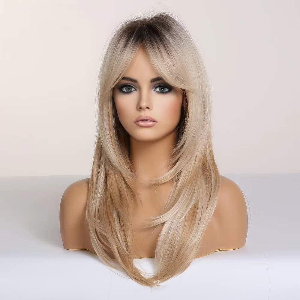 Gradient Chemical Fiber Mechanism Rose Net Long Straight Wig