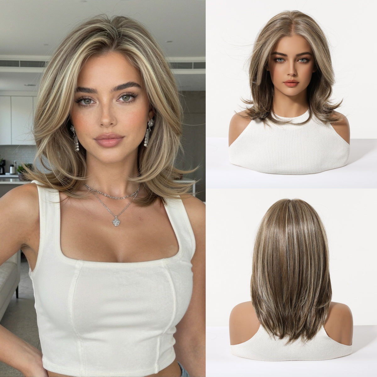 Curly Hair Female Natural Full Top Head Cover Seamless Gray Wig Long Curls