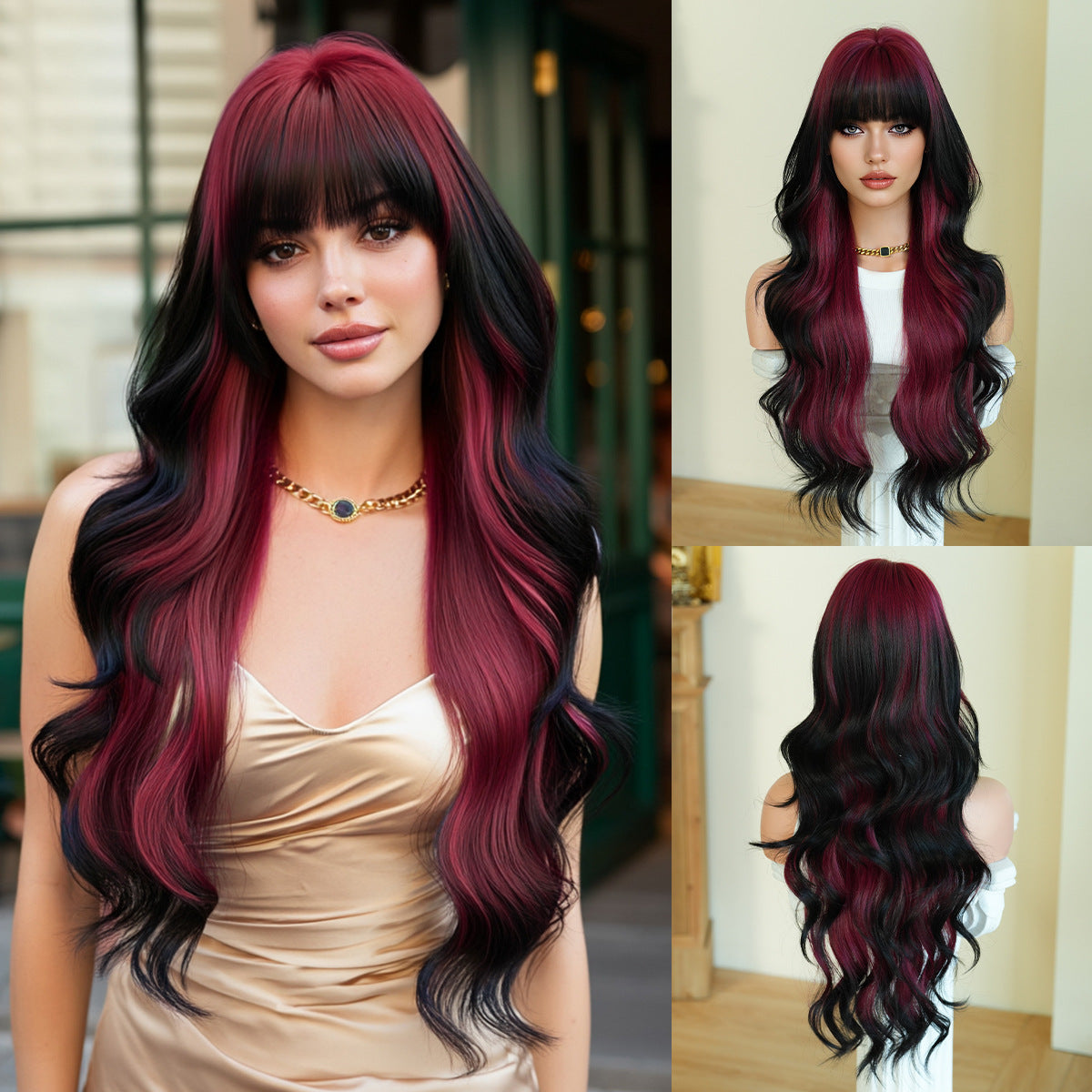 Gradient Color Wave Super Curly Hair Straight Bangs Fluffy Chemical Wig Long Curls