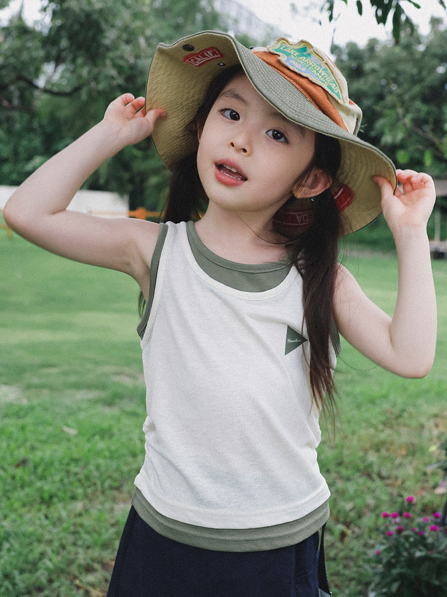 Children's Fake Two-piece Vest Summer Mountain Outdoor Sports Combed Cotton Sleeveless Children's T-shirt