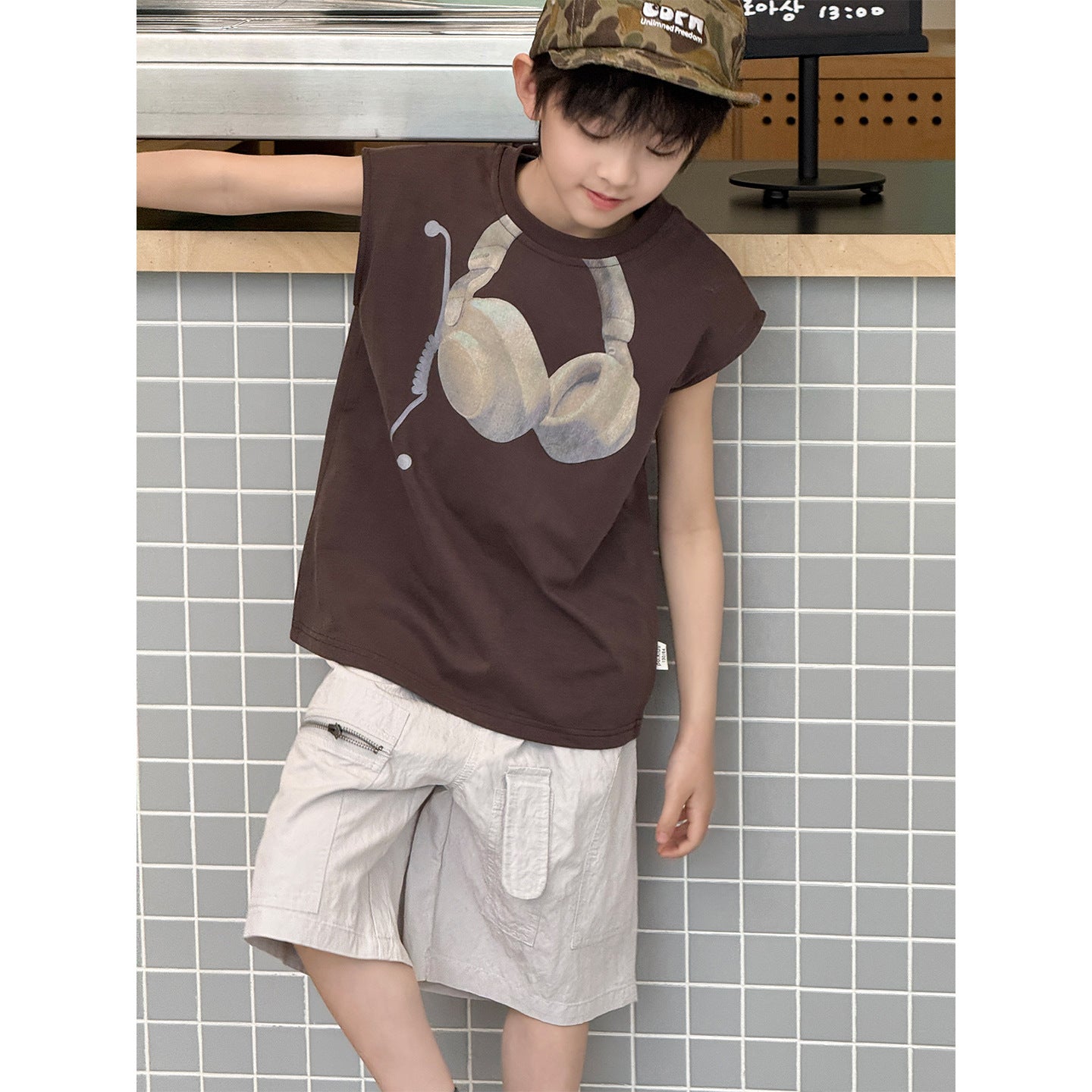 Children's Style Street Half Sleeve Casual American Headset Printed Children's T-shirt