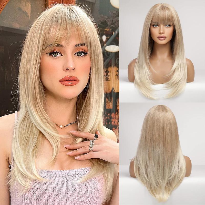 Versatile Women's Bangs Head Cover Layered Long Straight Wig