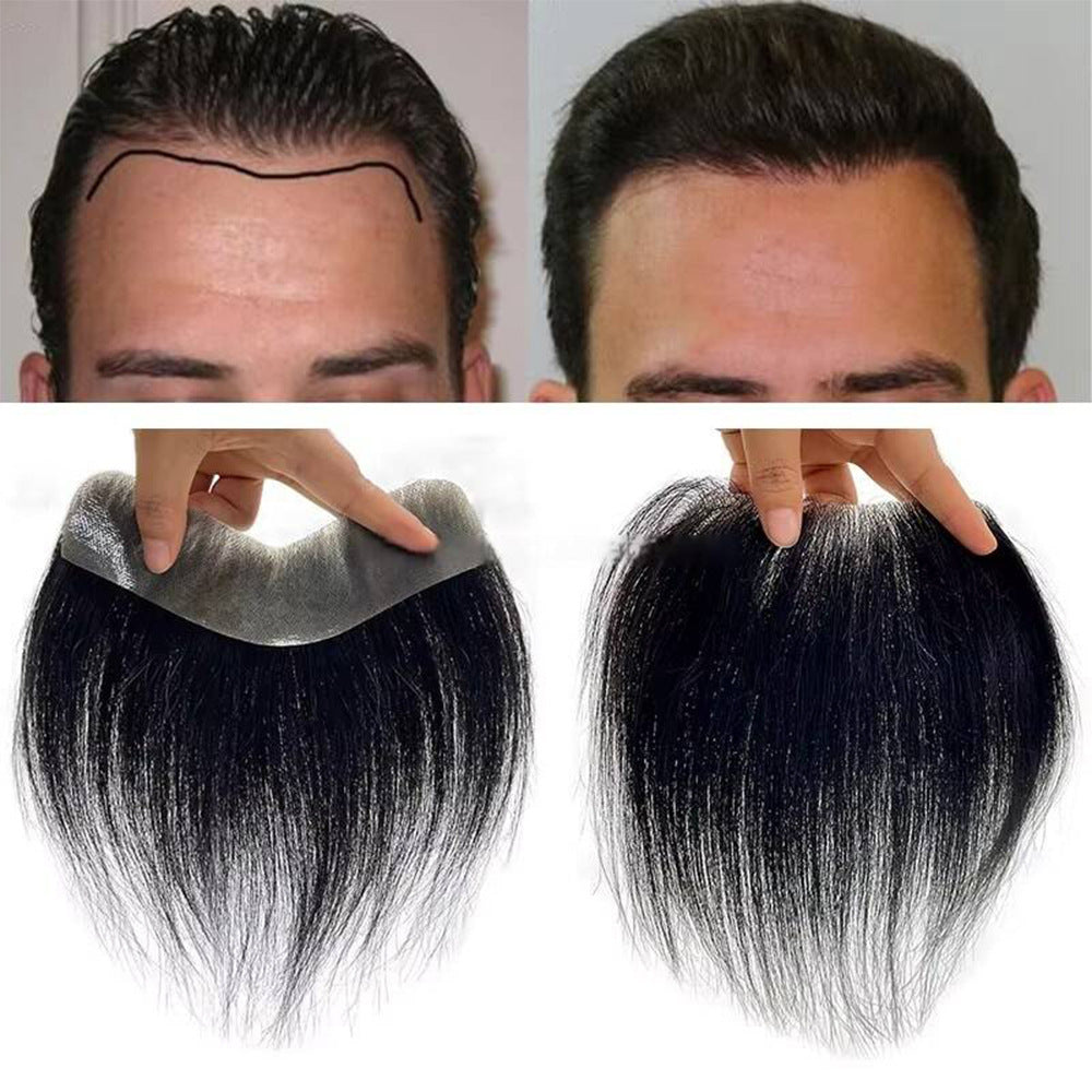 Men's Seamless Transparent Human Forehead Hairline Supplementing Real Hair Wig