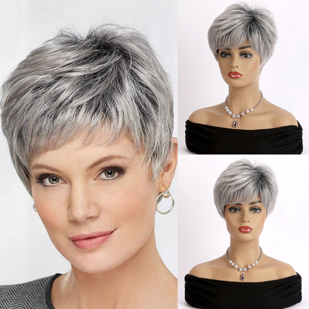 Women's Fashion Realistic Head Cover Side Bangs Wig Short Curly Hair
