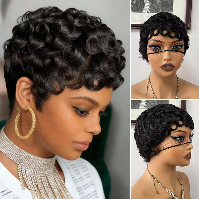Innovative African Curly Pinker Elf Short Real Hair Wig