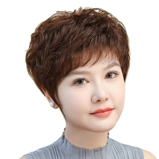 Full Head Natural Realistic Cover Gray Human Long Lasting Wig Short Straight Hair
