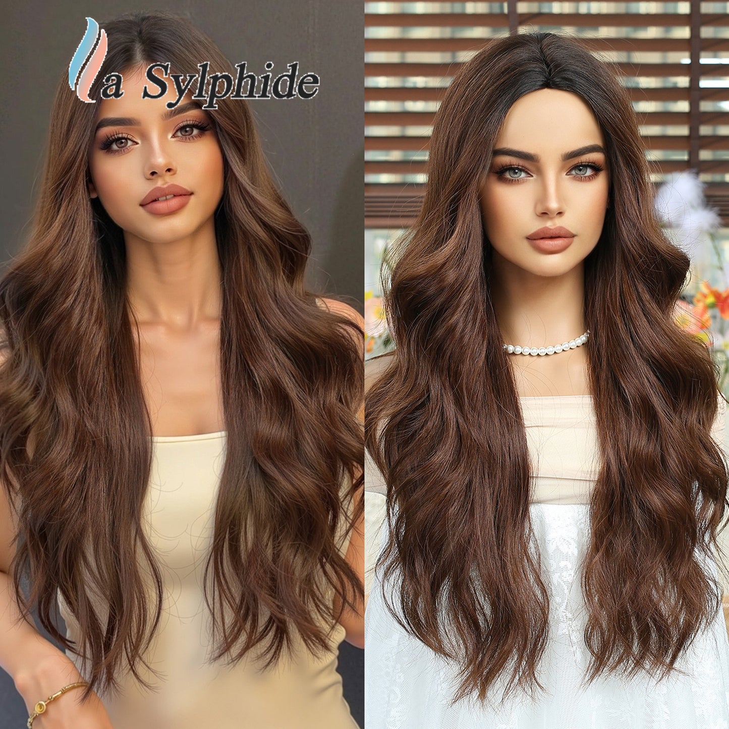 Artificial Human Hair Natural Full-top Curly Lazy Water Ripple Mid-point Wig Long Curls